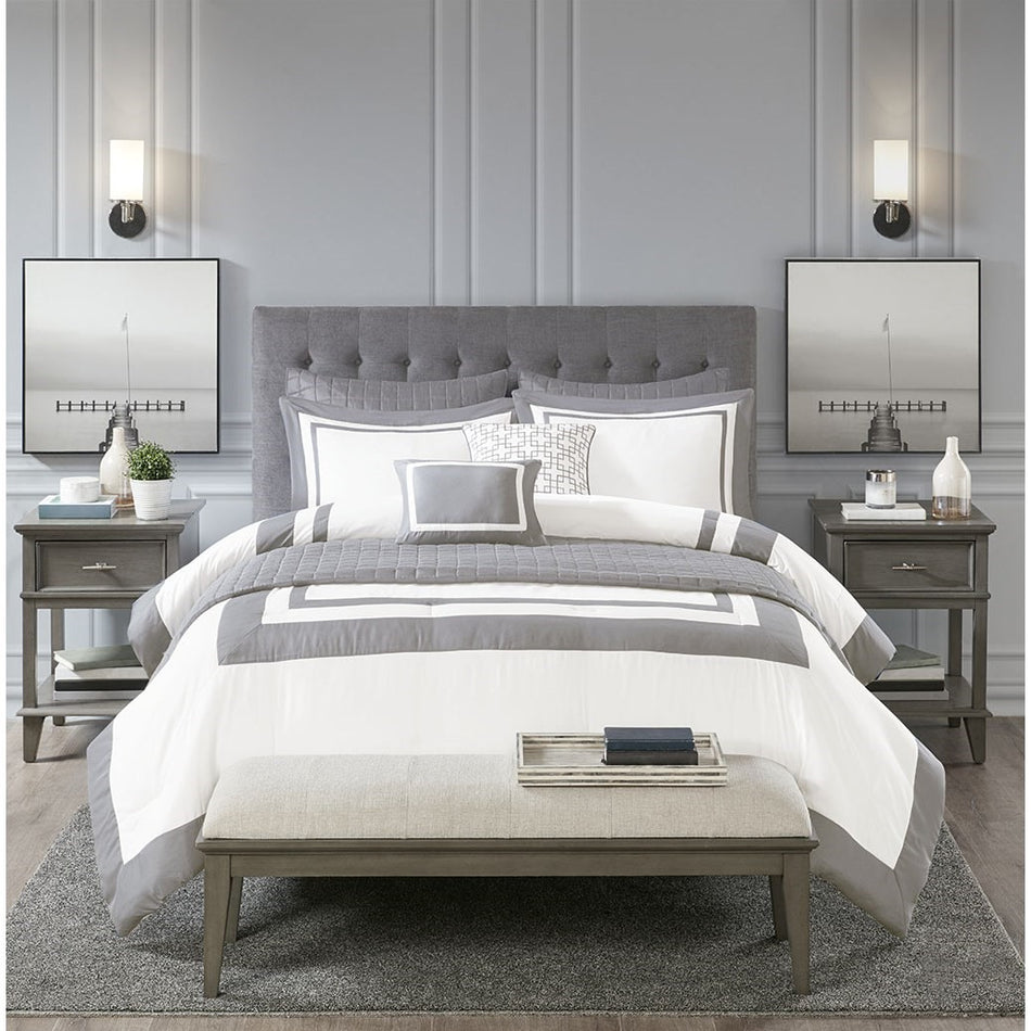 Heritage 8 Piece Comforter and Coverlet Set Collection - Grey - Full Size / Queen Size