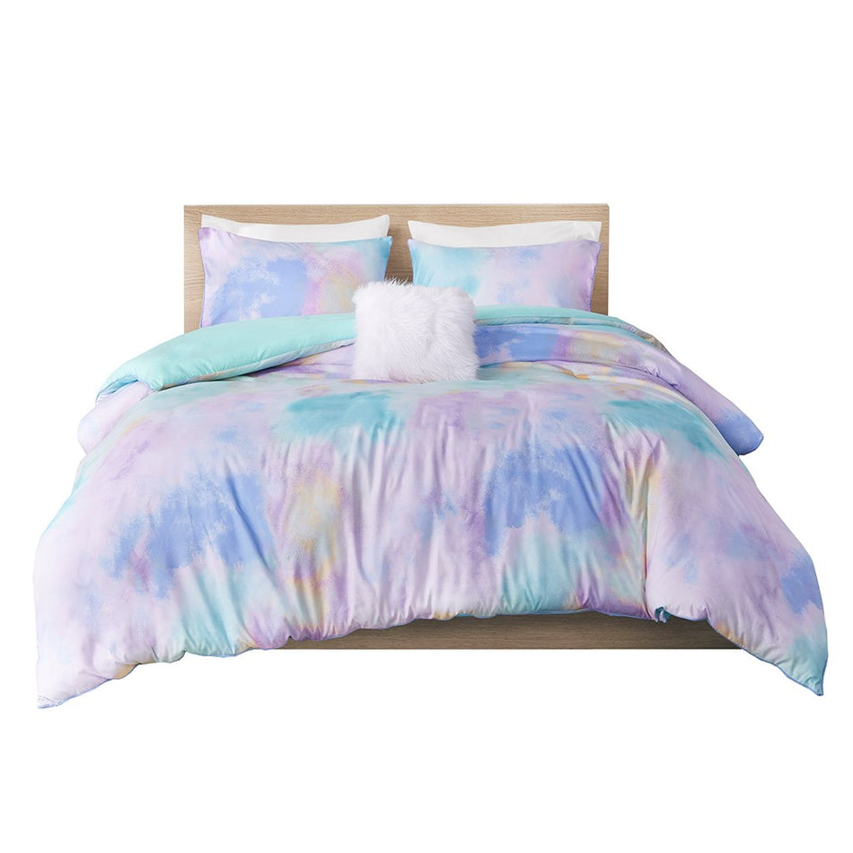 Cassiopeia Watercolor Tie Dye Printed Duvet Cover Set - Aqua - Full Size / Queen Size