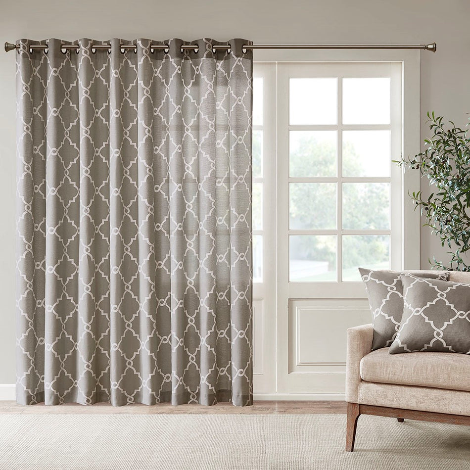 Madison Park Saratoga Fretwork Print Patio Window Curtain - Grey - 100x84"