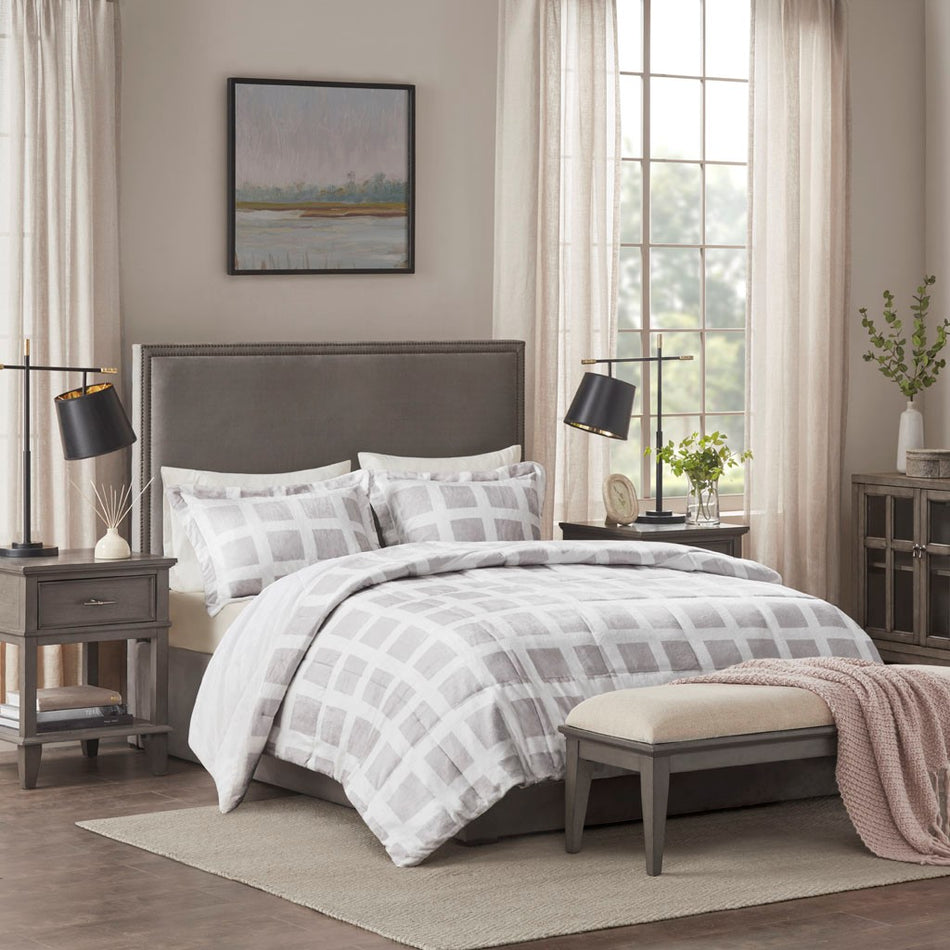 Madison Park Mae Plush Comforter Set - Grey - Full Size / Queen Size