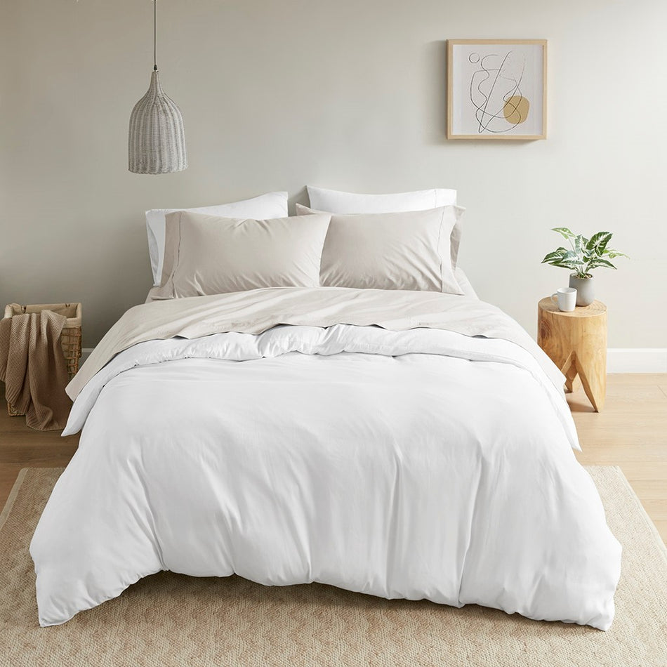 Peached Percale Cotton Peached Percale Sheet Set - Ivory - Queen Size