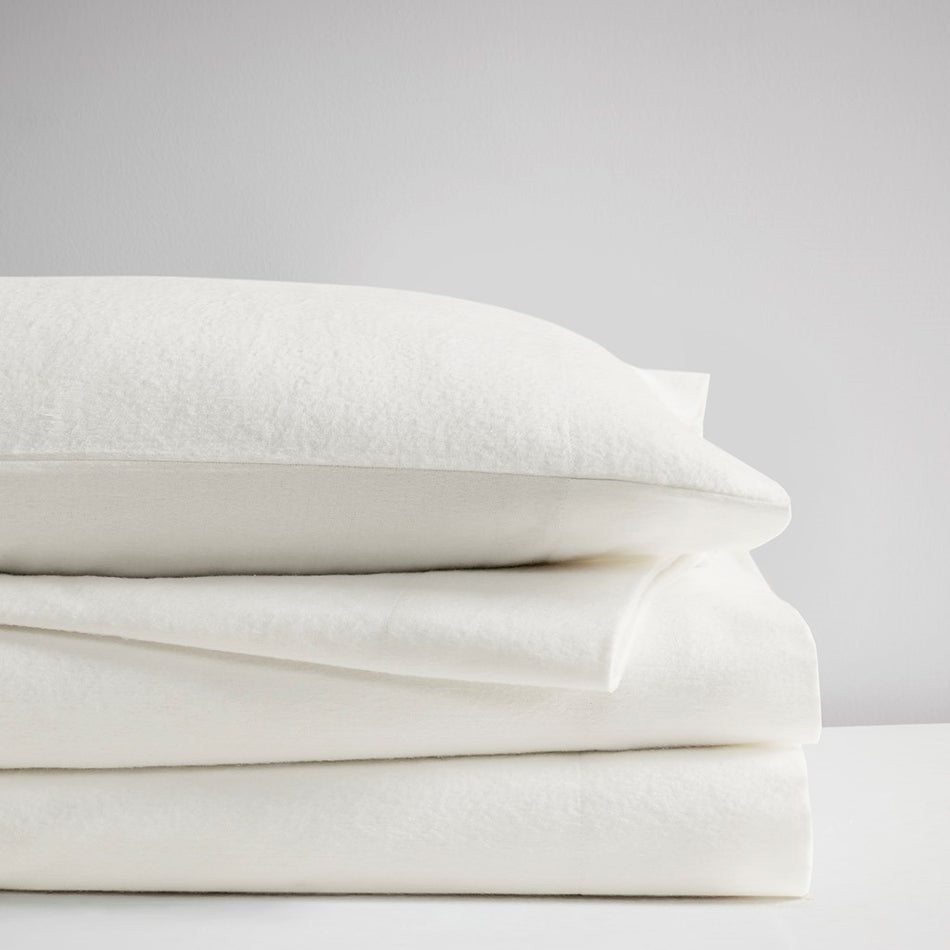 Oversized Cotton Flannel 4 Piece Sheet Set - Ivory Solid - King Size
