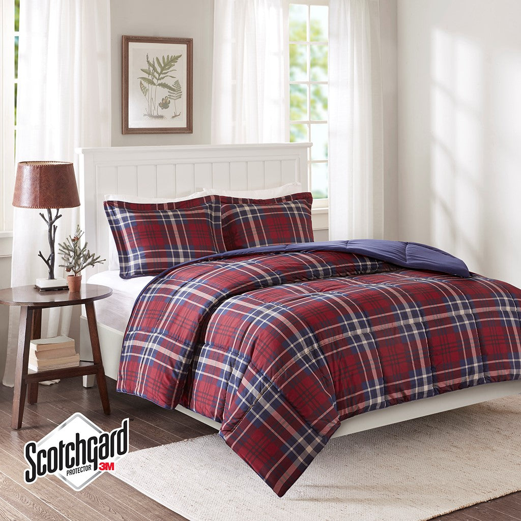 Madison Park Essentials Bernard 3M Scotchgard Down Alternative Comforter Mini Set - Red - Twin Size / Twin XL Size