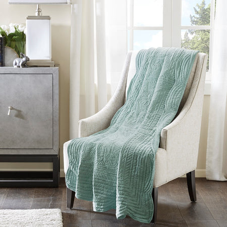 Madison Park Tuscany Oversized Quilted Throw with Scalloped Edges - Seafoam - 60x72"