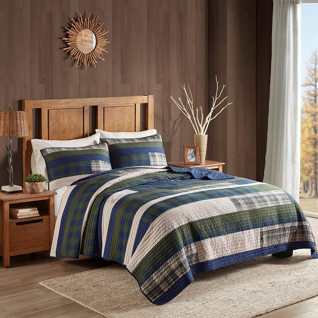 Woolrich Spruce Hill Oversized Cotton Quilt Mini Set - Green - Full Size / Queen Size