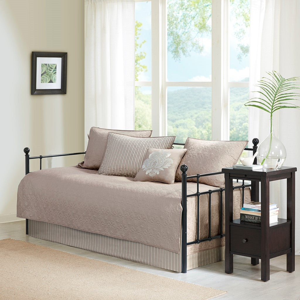 Madison Park Quebec 6 Piece Reversible Daybed Cover Set - Khaki - Daybed Size - 39" x 75"