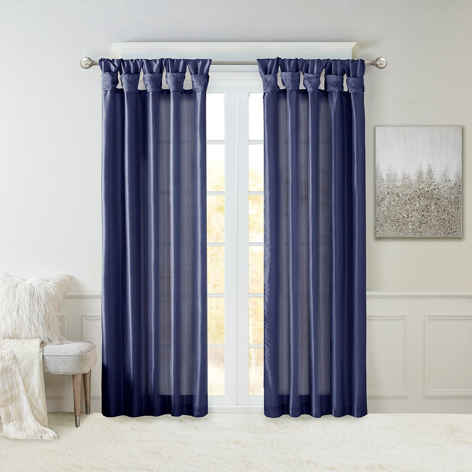 Madison Park Emilia Twist Tab Lined Window Curtain - Navy - 50x108"