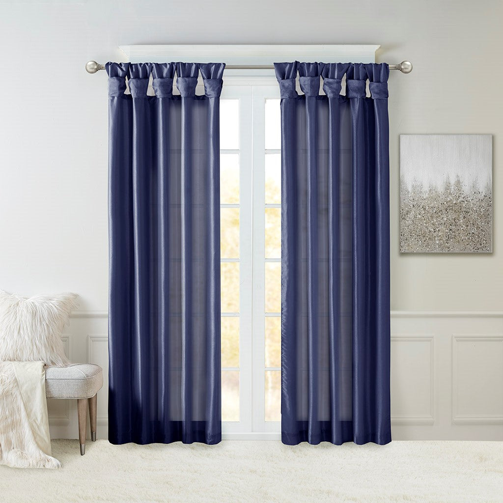 Madison Park Emilia Twist Tab Lined Window Curtain - Navy - 50x120"