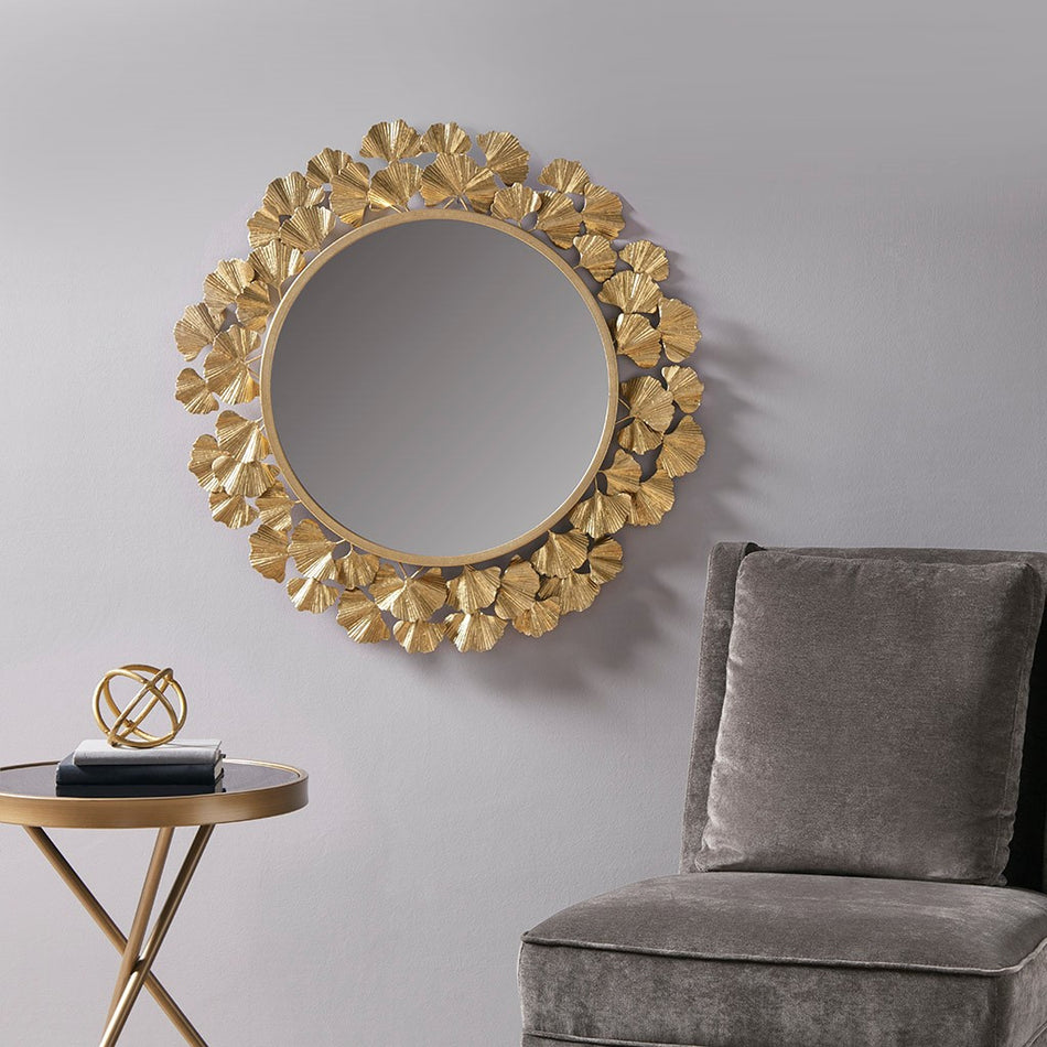 Martha Stewart Eden Textured antique gold foil ginkgo mirror - Gold 