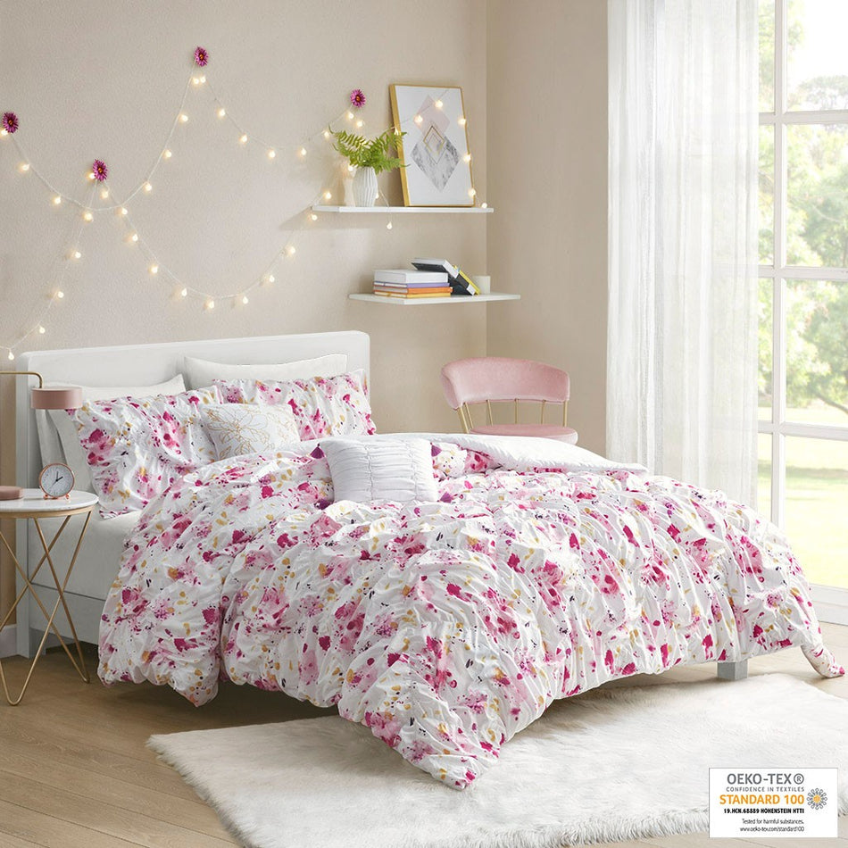 Intelligent Design Laci Ruched Comforter Set - Pink - Full Size / Queen Size