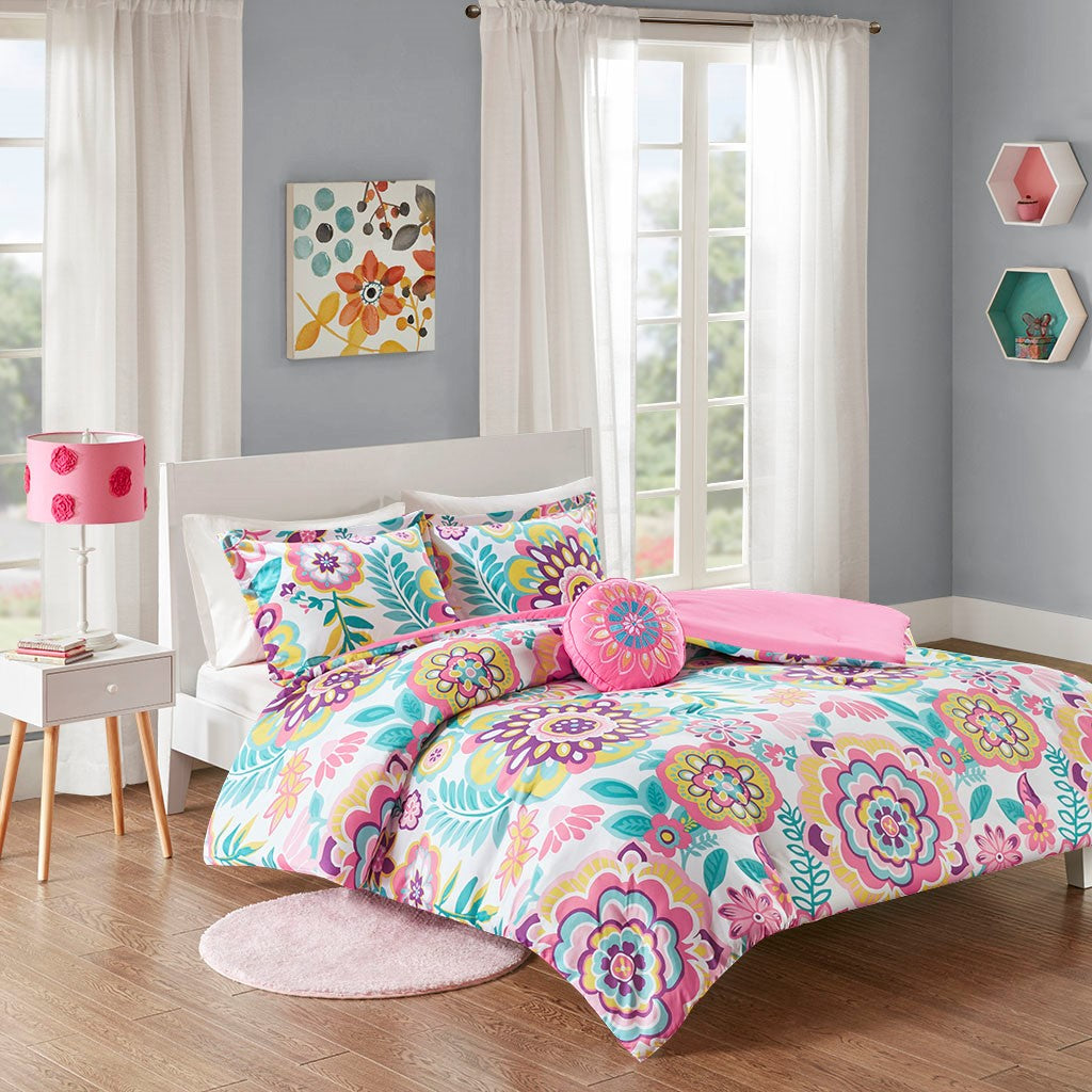 Mi Zone Camille Floral Comforter Set - Pink - Full Size / Queen Size