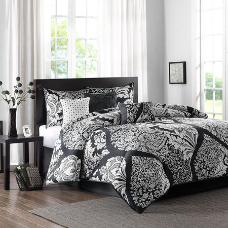 Madison Park Vienna 7 Piece Cotton Printed Comforter Set - Black - Cal King Size