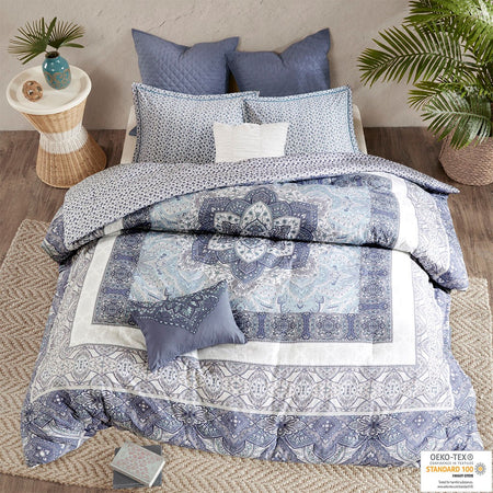 Urban Habitat Maggie 7 Piece Reversible Cotton Duvet Cover Set - Blue - Full Size / Queen Size