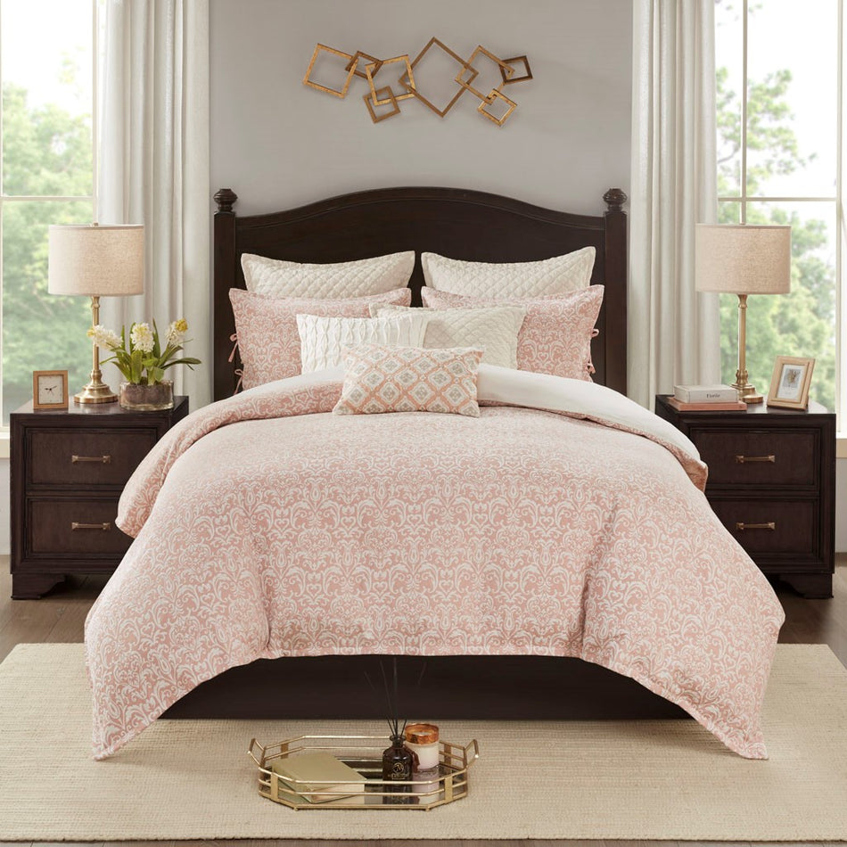 Haven 9 Piece Chenille Jacquard Comforter Set - Blush - King Size