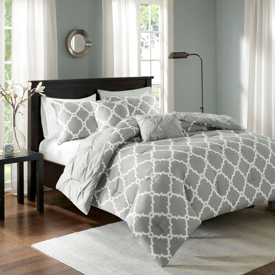 Madison Park Essentials Kasey 5 Piece Reversible Comforter Set - Grey - Full Size / Queen Size