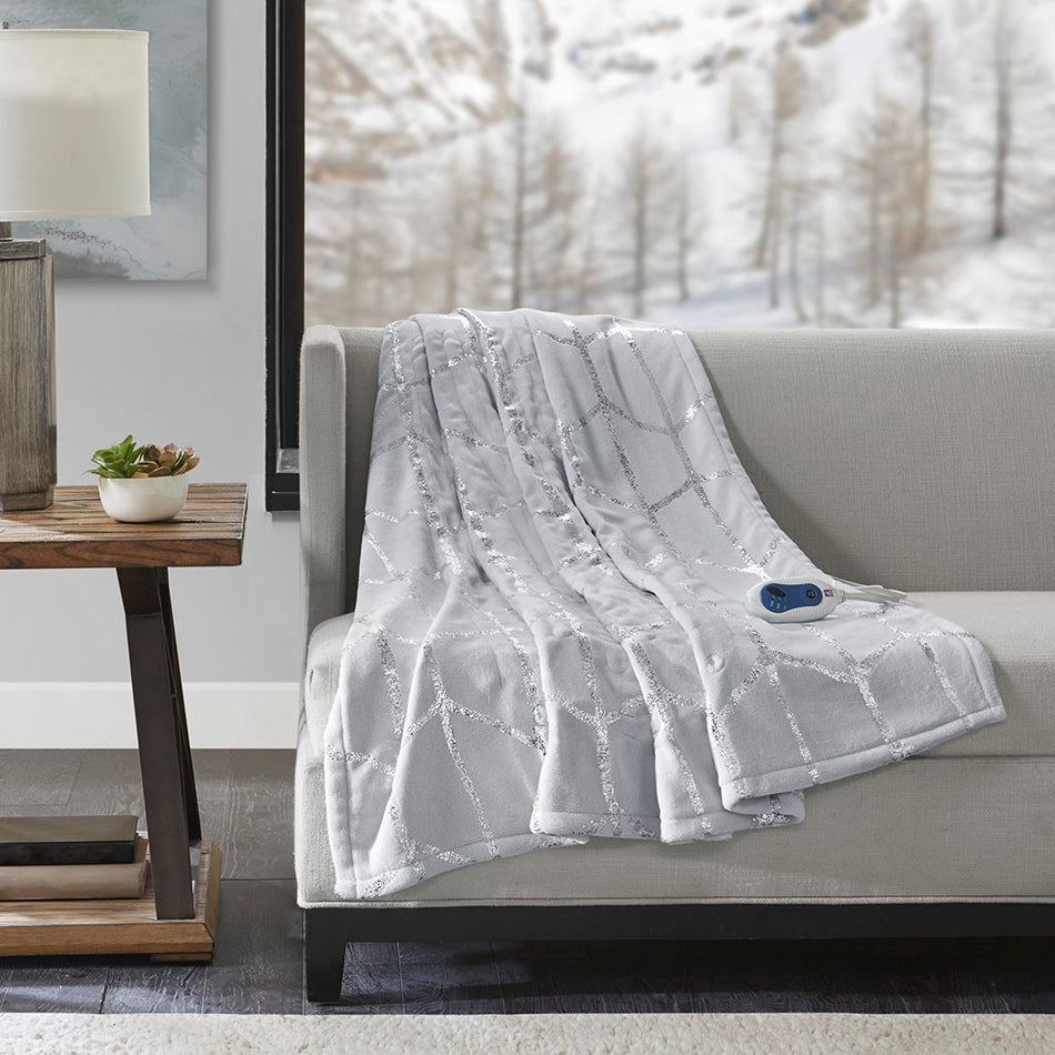 True North by Sleep Philosophy Raina Heated Metallic Print Throw - Grey - 50x60"