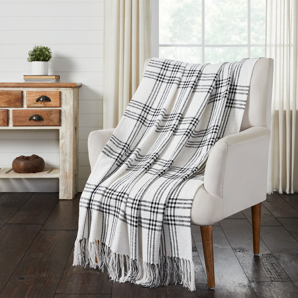 April & Olive Black Plaid Woven Throw 60x50 By VHC Brands