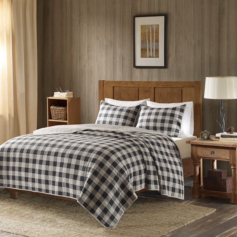 Woolrich Buffalo Check Oversized Quilt Mini Set - Gray - Full Size / Queen Size