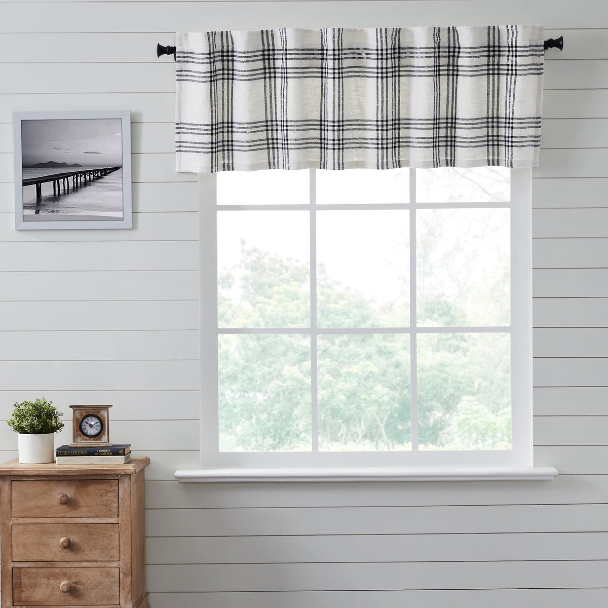 April & Olive Black Plaid Valance 19x72 By VHC Brands