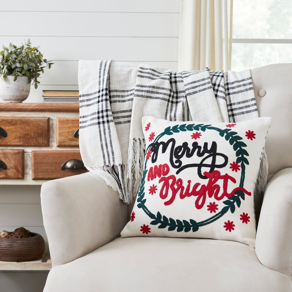 Black Plaid Merry & Bright Pillow Cover 18x18