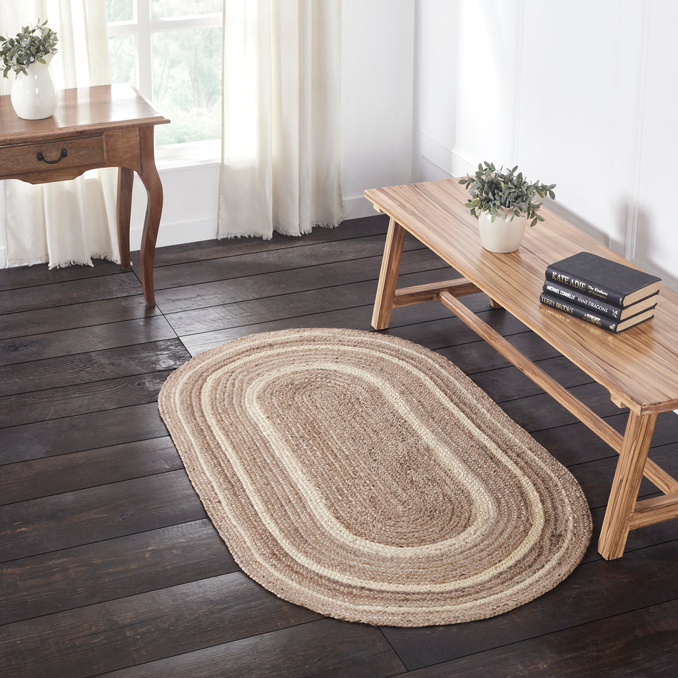 Natural & Creme Jute Rug Oval w/ Pad 36x60