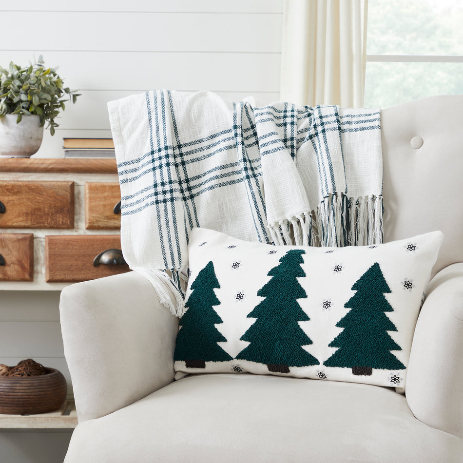 Pine Grove Plaid Embroidered Trees Pillow Cover 14x22