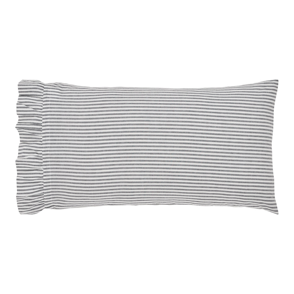 April & Olive Sawyer Mill Black Ruffled Ticking Stripe King Pillow Case Set of 2 21x36+4 By VHC Brands