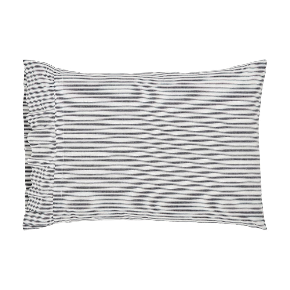April & Olive Sawyer Mill Black Ruffled Ticking Stripe Standard Pillow Case Set of 2 21x26+4 By VHC Brands