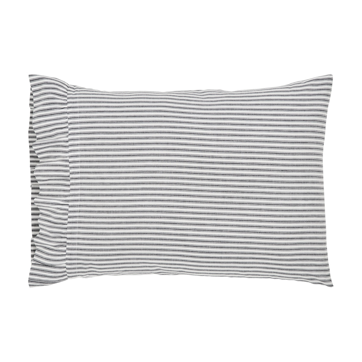 April & Olive Sawyer Mill Black Ruffled Ticking Stripe Standard Pillow Case Set of 2 21x26+4 By VHC Brands