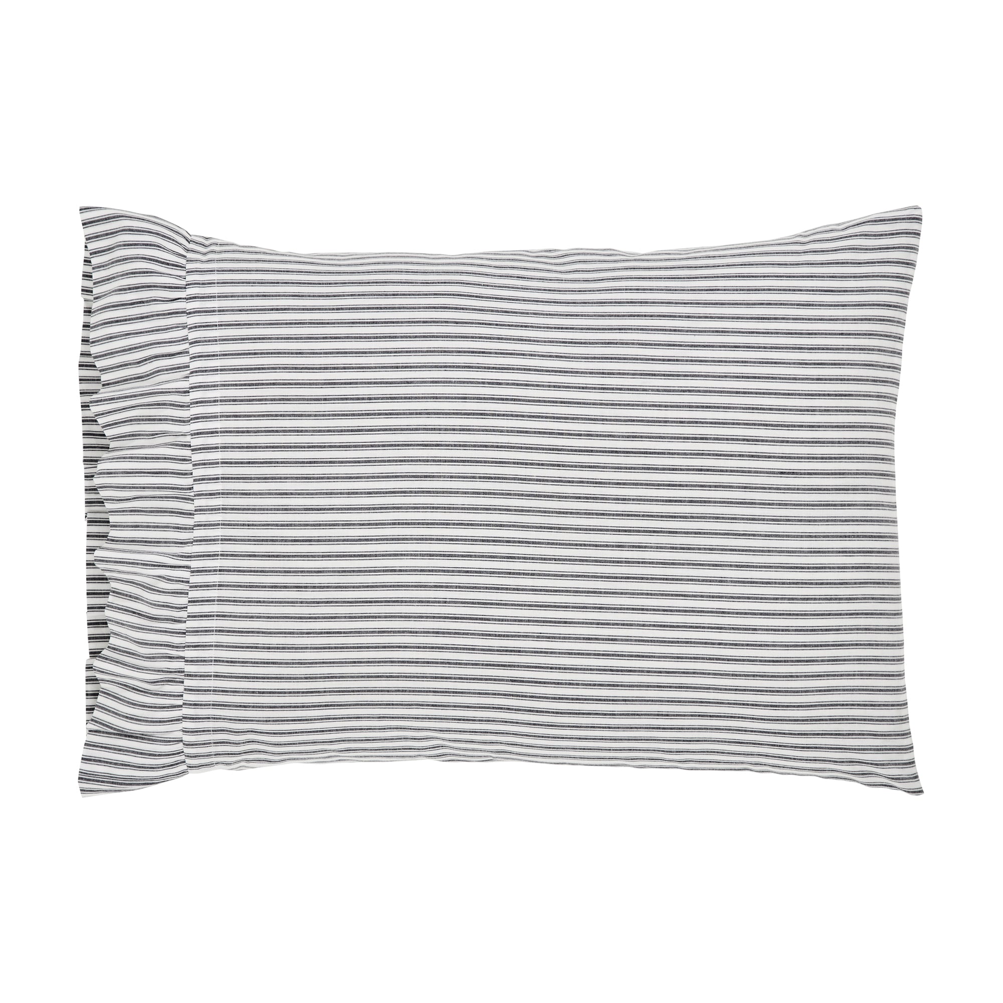 April & Olive Sawyer Mill Black Ruffled Ticking Stripe Standard Pillow Case Set of 2 21x26+4 By VHC Brands