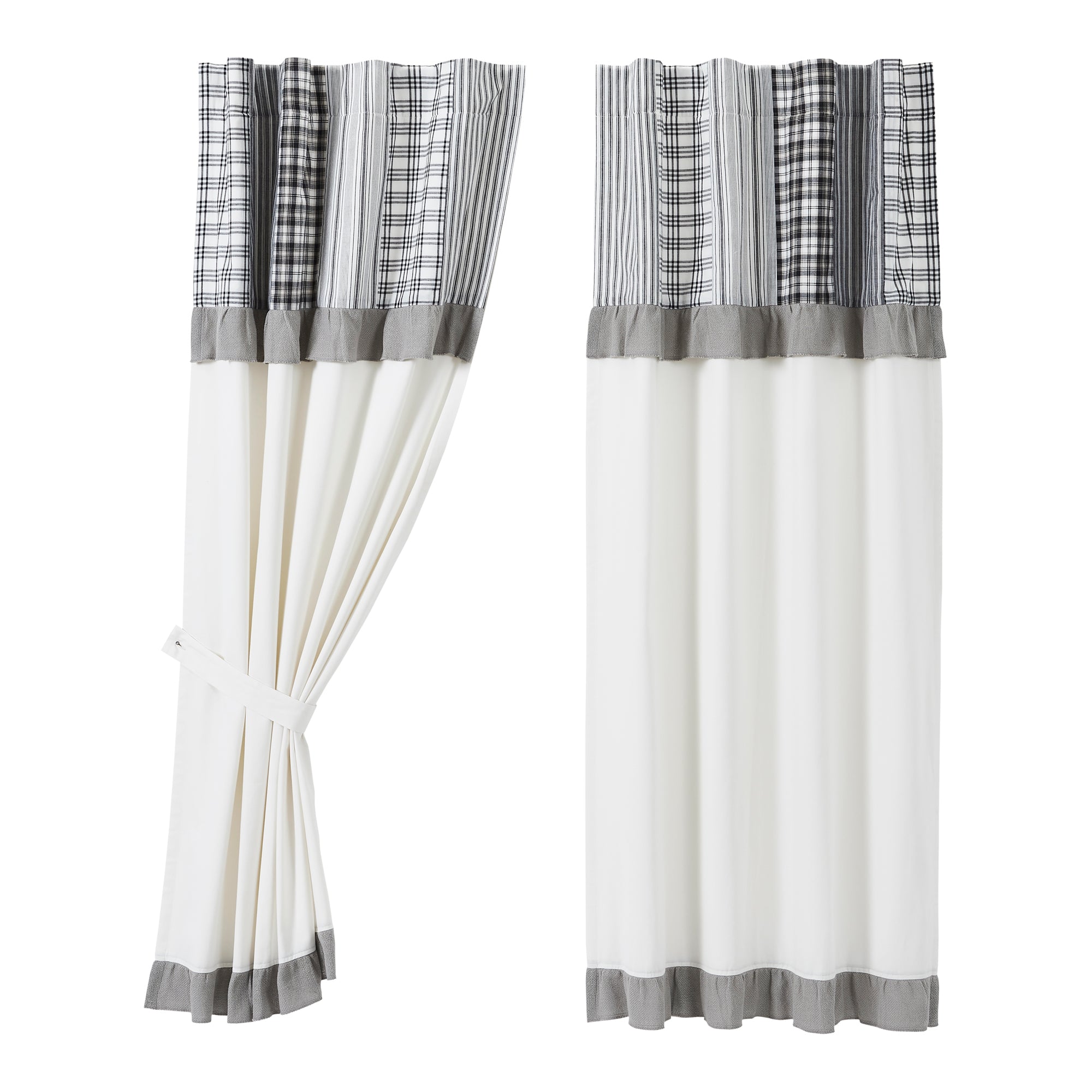April & Olive Sawyer Mill Black Short Panel with Attached Patchwork Valance Set of 2 63x36 By VHC Brands