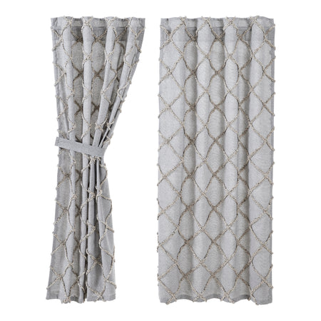 April & Olive Frayed Lattice Creme & Black Short Panel Set of 2 63x36 By VHC Brands