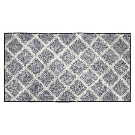 April & Olive Frayed Lattice Creme & Black Bathmat 27x48 By VHC Brands