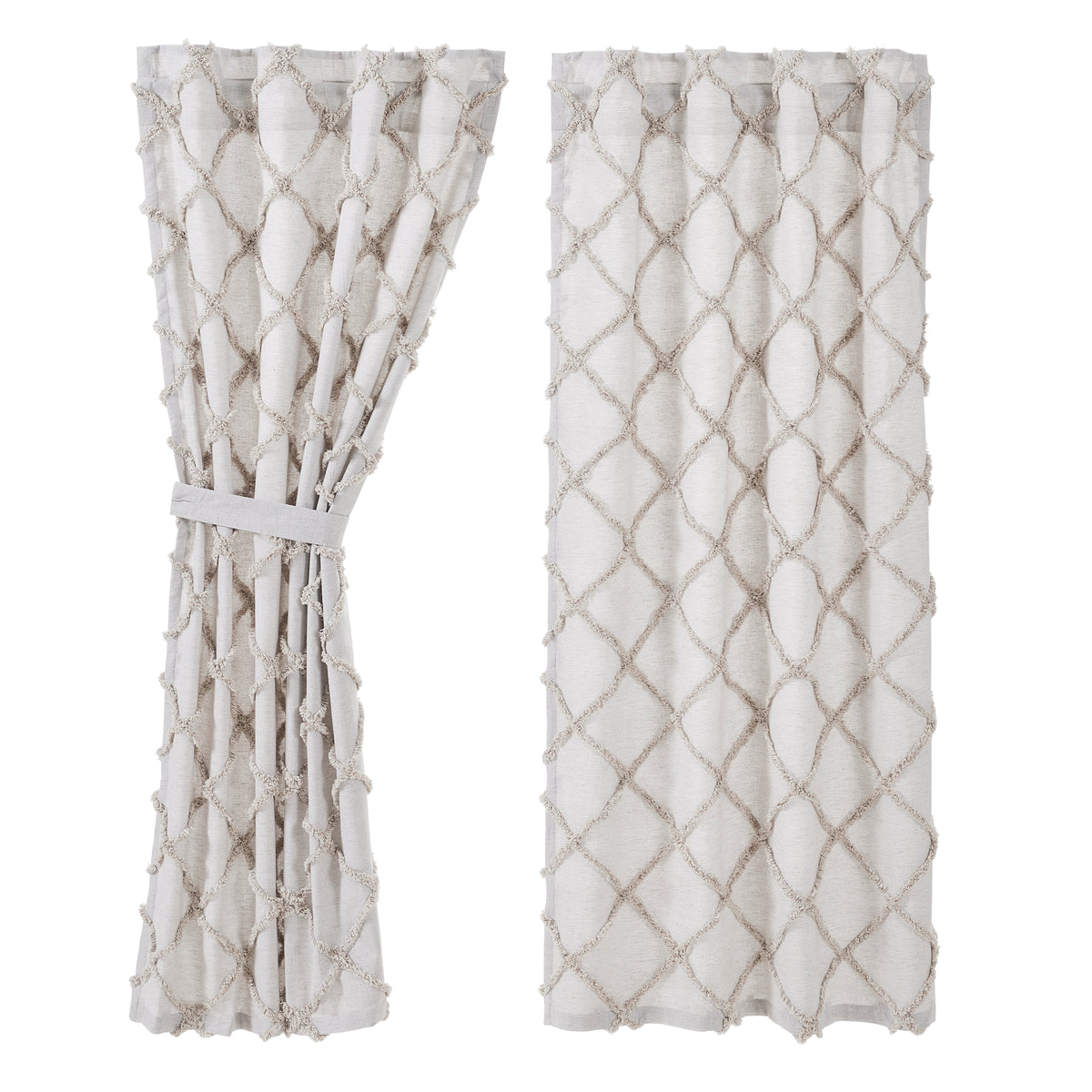 April & Olive Frayed Lattice Oatmeal Short Panel Set of 2 63x36 By VHC Brands