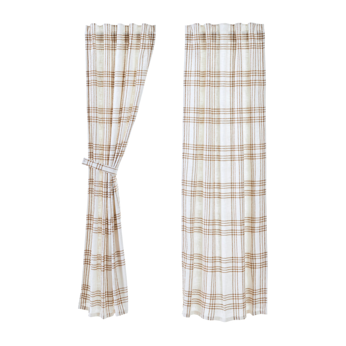 April & Olive Wheat Plaid Panel Set of 2 84x40 By VHC Brands