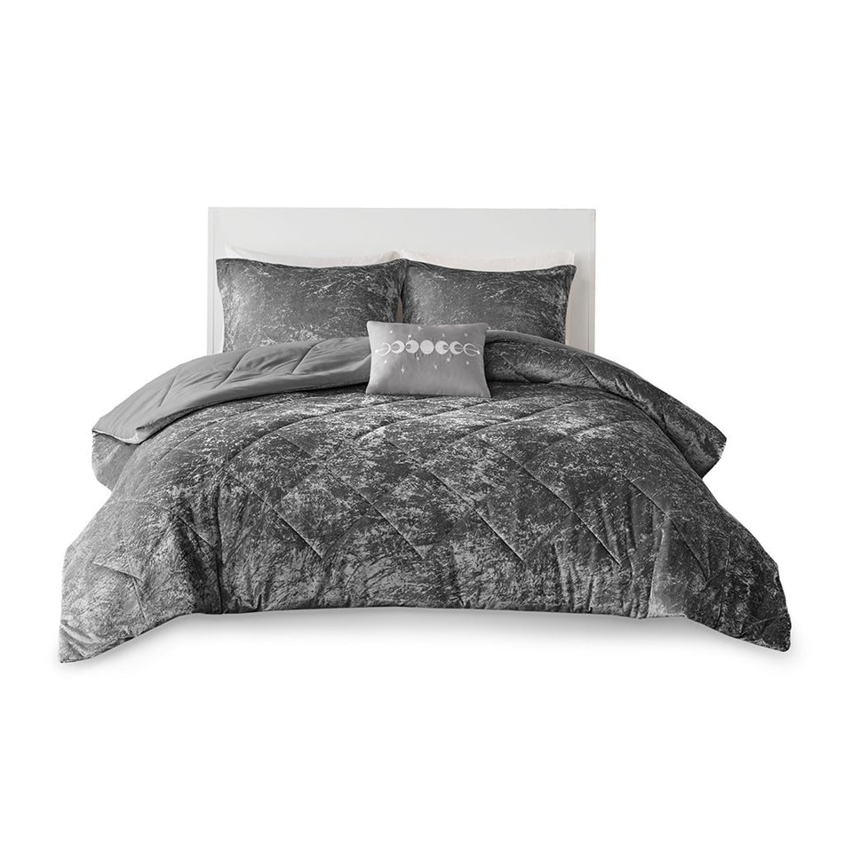 Felicia Velvet Comforter Set - Grey - King Size / Cal King Size