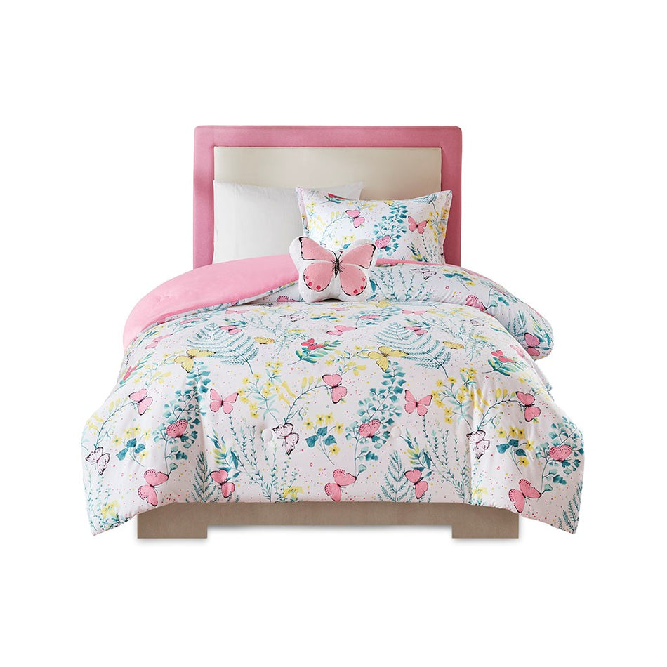 Cynthia Printed Butterfly Comforter Set - Pink - Full Size