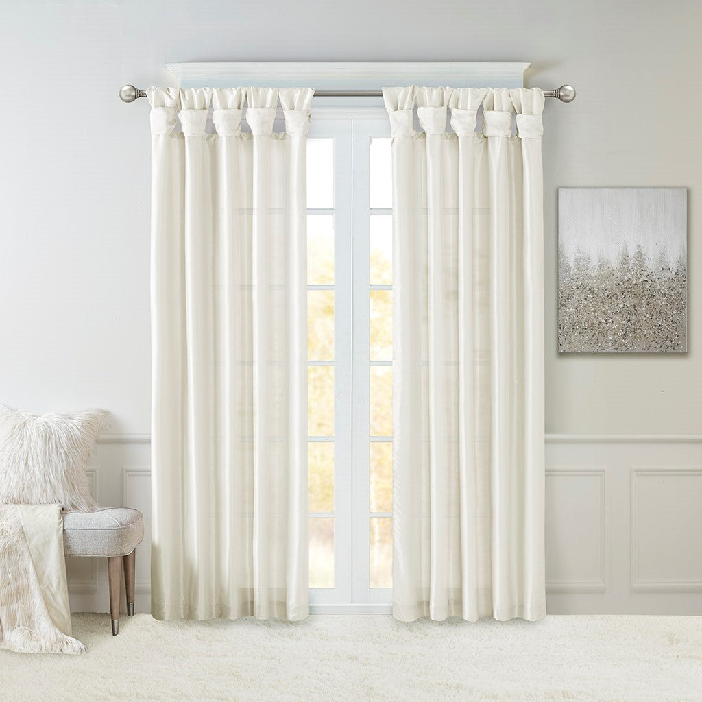 Madison Park Emilia Twist Tab Lined Window Curtain - White - 50x108"