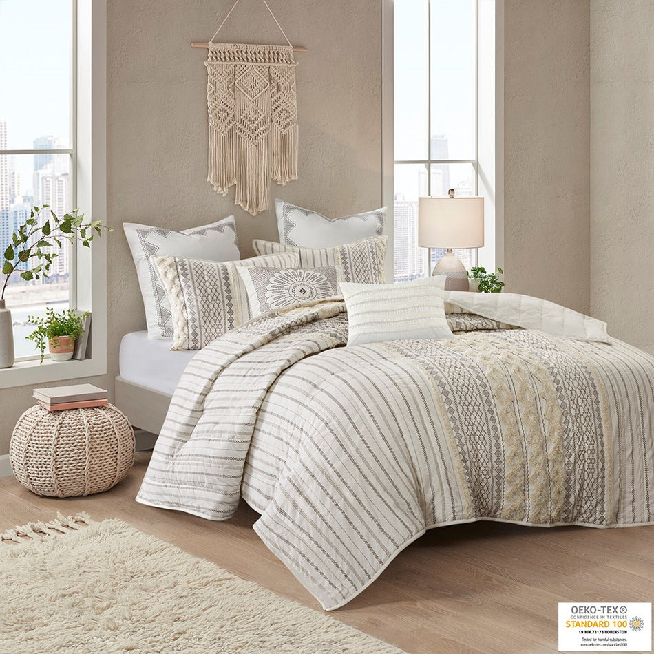 INK+IVY Imani Cotton 3 Piece Coverlet Set - Ivory - Full Size / Queen Size