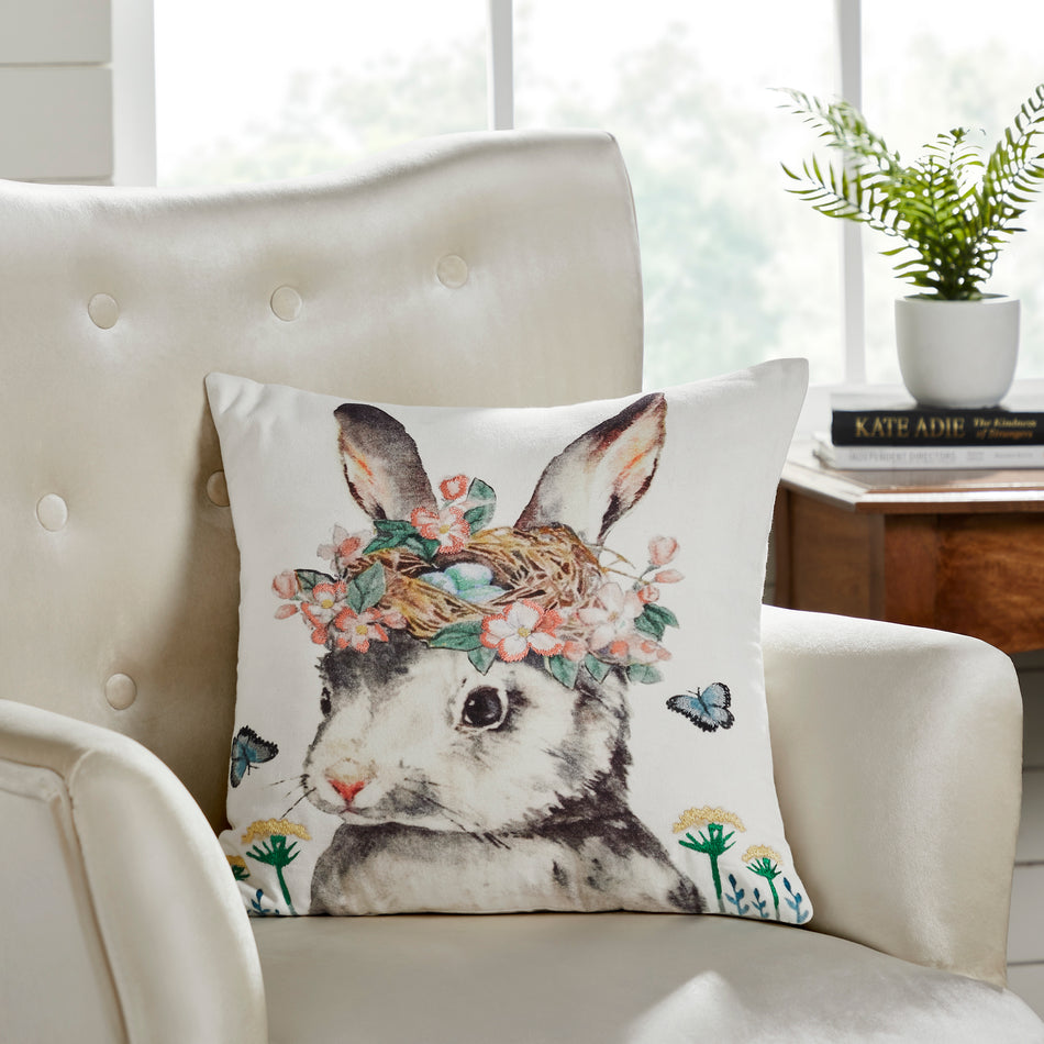 Seasons Crest Garden Bunny Pillow 18x18 By VHC Brands