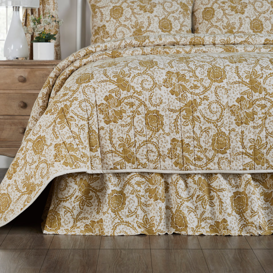 April & Olive Dorset Gold Floral Queen Bed Skirt 60x80x16 By VHC Brands
