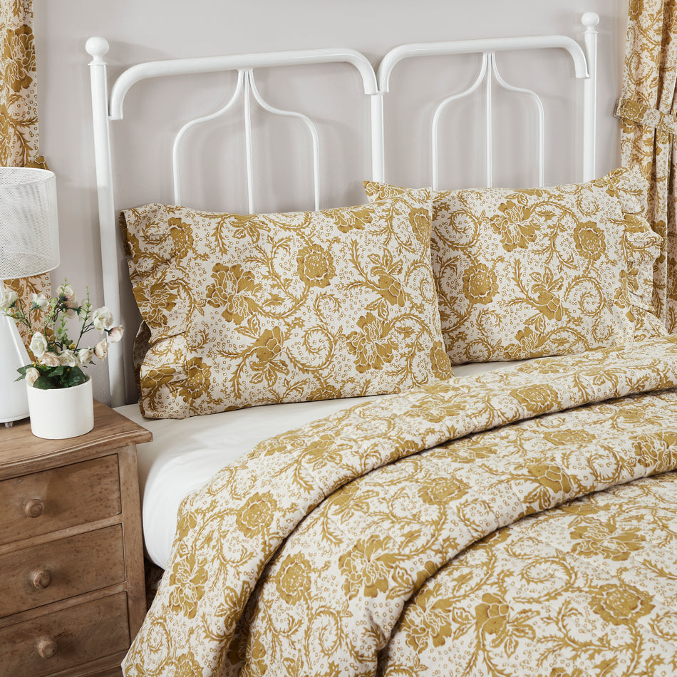 April & Olive Dorset Gold Floral Ruffled Standard Pillow Case Set of 2 21x26+4 By VHC Brands
