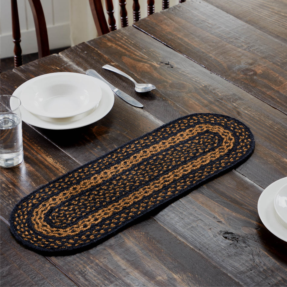 Black & Tan Jute Oval Runner 8x24