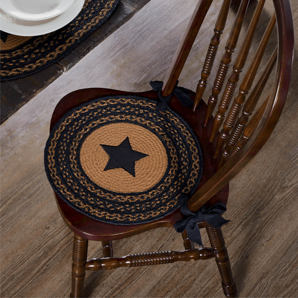 Farmhouse Jute Chair Pad Applique Star 15 inch Diameter