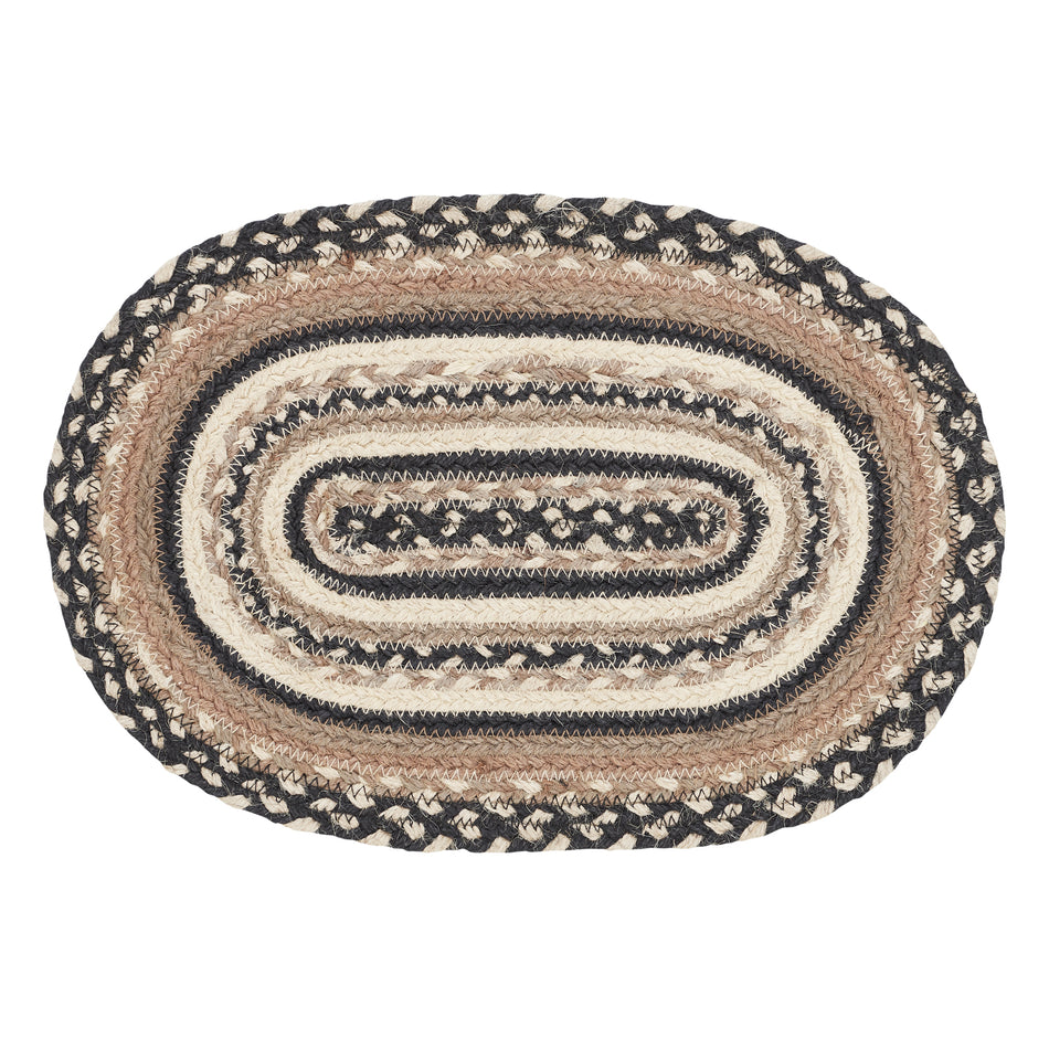 April & Olive Sawyer Mill Charcoal Creme Jute Oval Placemat 10x15 By VHC Brands