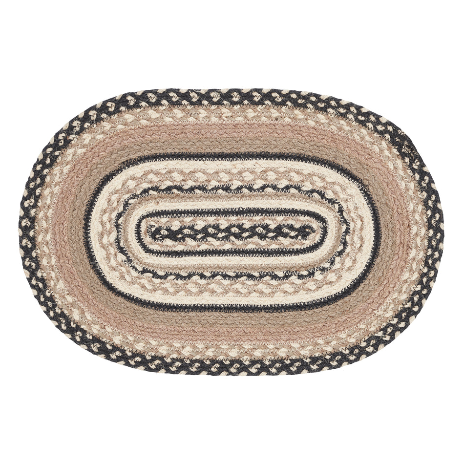 April & Olive Sawyer Mill Charcoal Creme Jute Oval Placemat 12x18 By VHC Brands