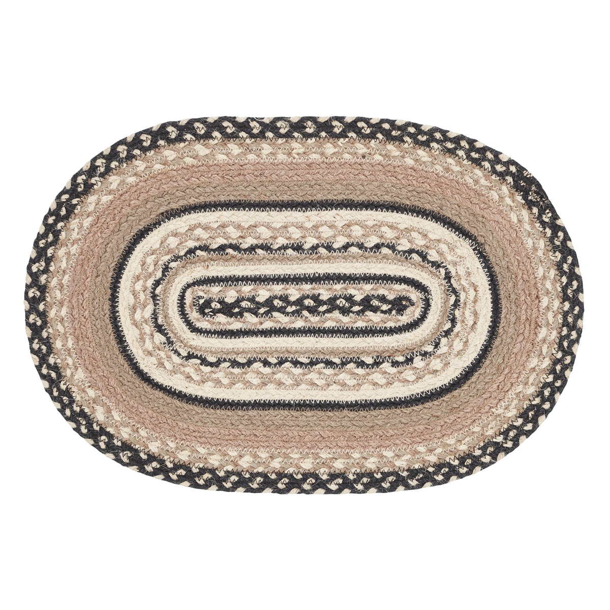 April & Olive Sawyer Mill Charcoal Creme Jute Oval Placemat 12x18 By VHC Brands