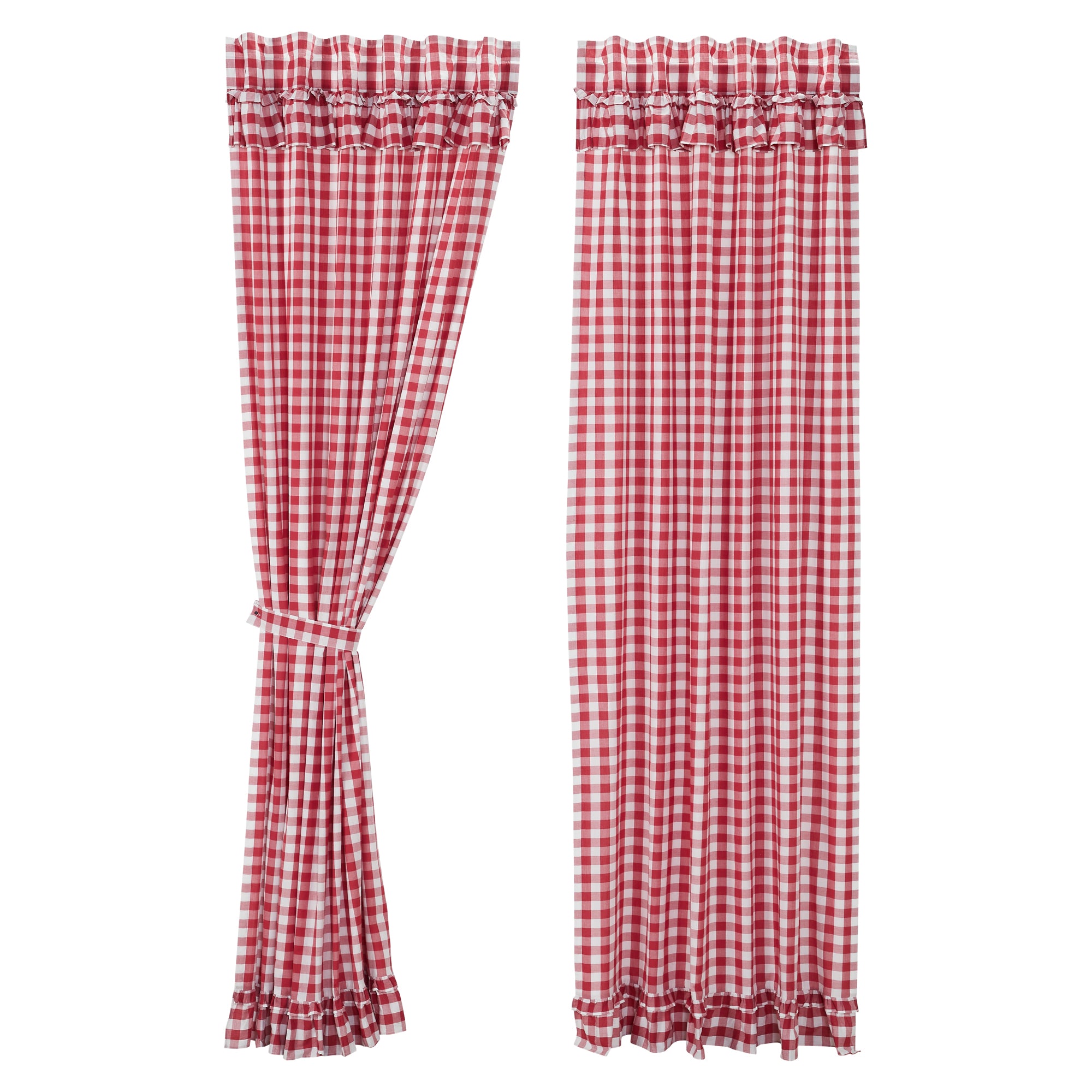 April & Olive Annie Buffalo Red Check Ruffled Panel Set of 2 96x50 By VHC Brands