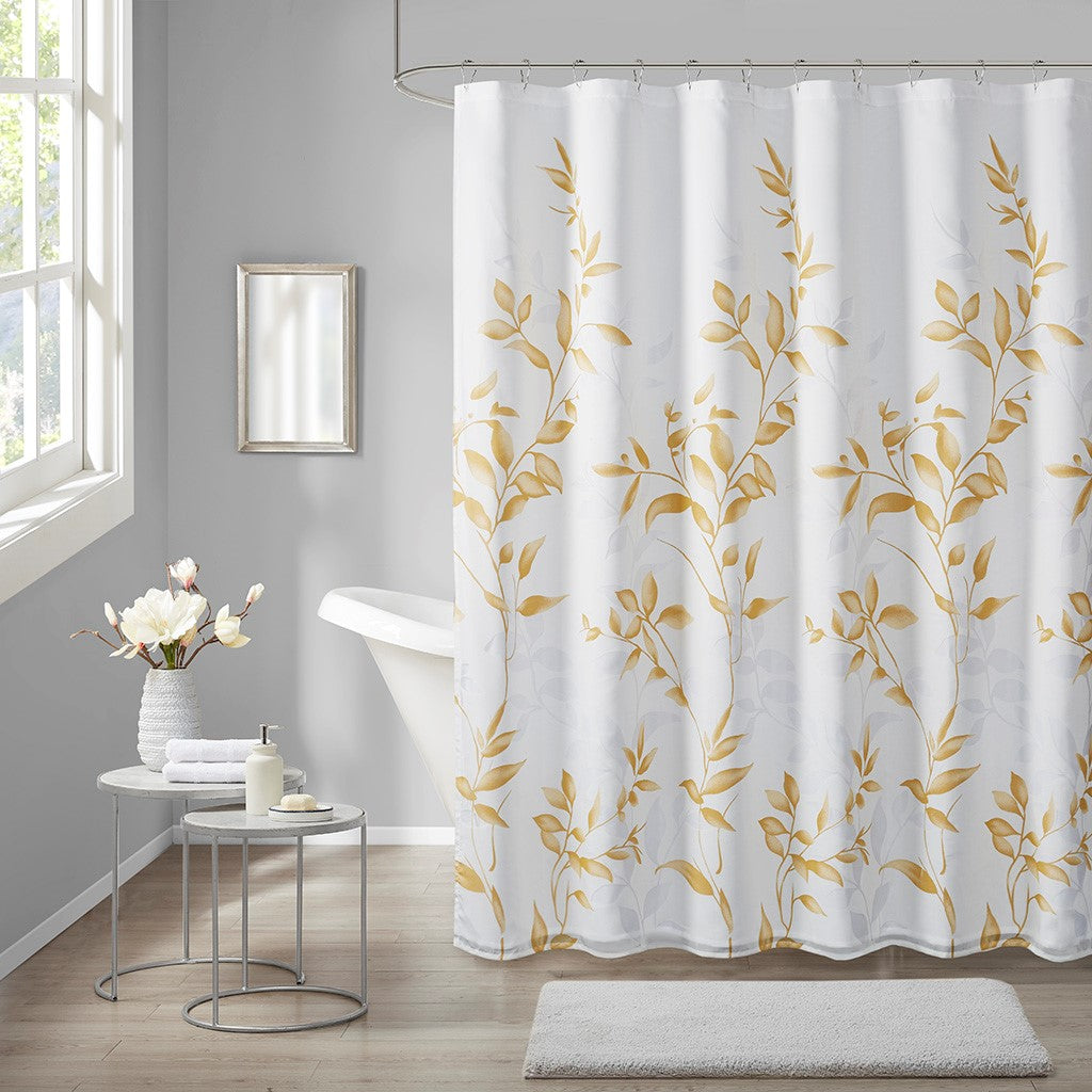 Madison Park Cecily Burnout Printed Shower Curtain - Yellow - 72x72"