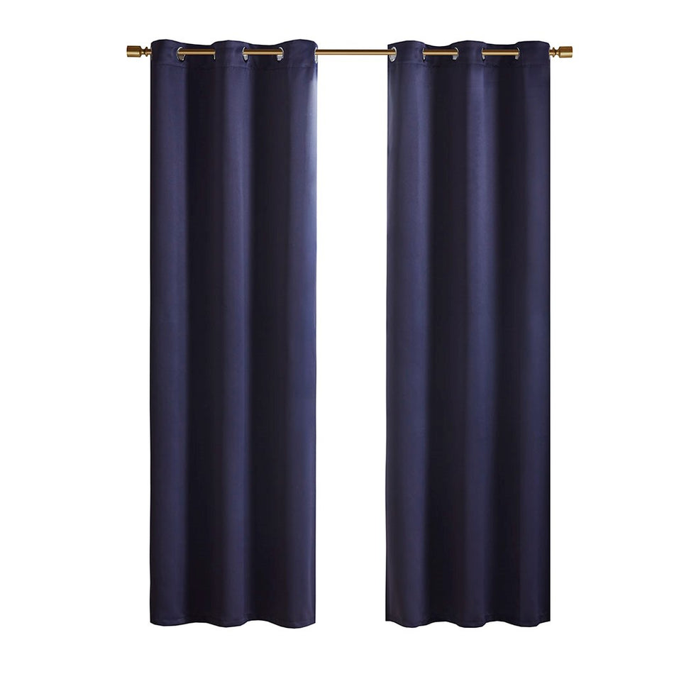 Taren Solid Blackout Triple Weave Grommet Top Curtain Panel Pair - Navy - 42x95"